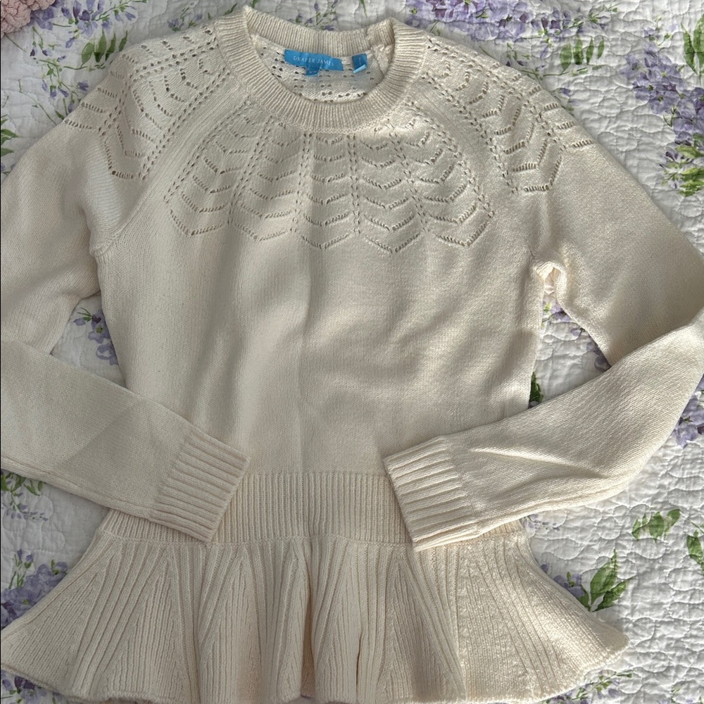 Draper James Cream Knit Sweater with Peplum Hem